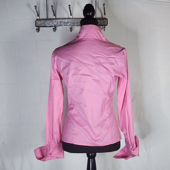 Farinaz Taghavi Pink Imported Cotton Poly Fancy Cuff LS Button Up Dress Top Sz 2 - Picture 11 of 16